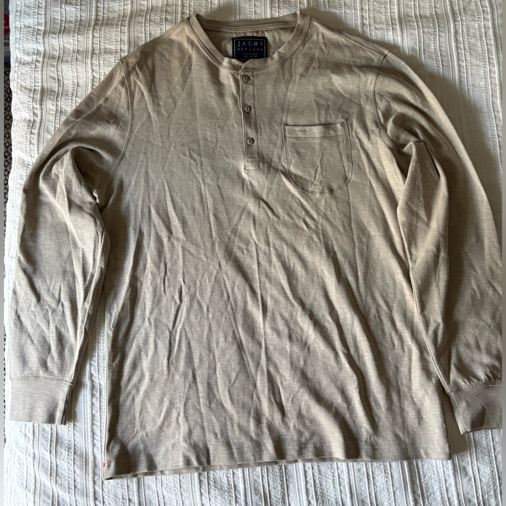 Long Sleeve Henley Shirt in Tan